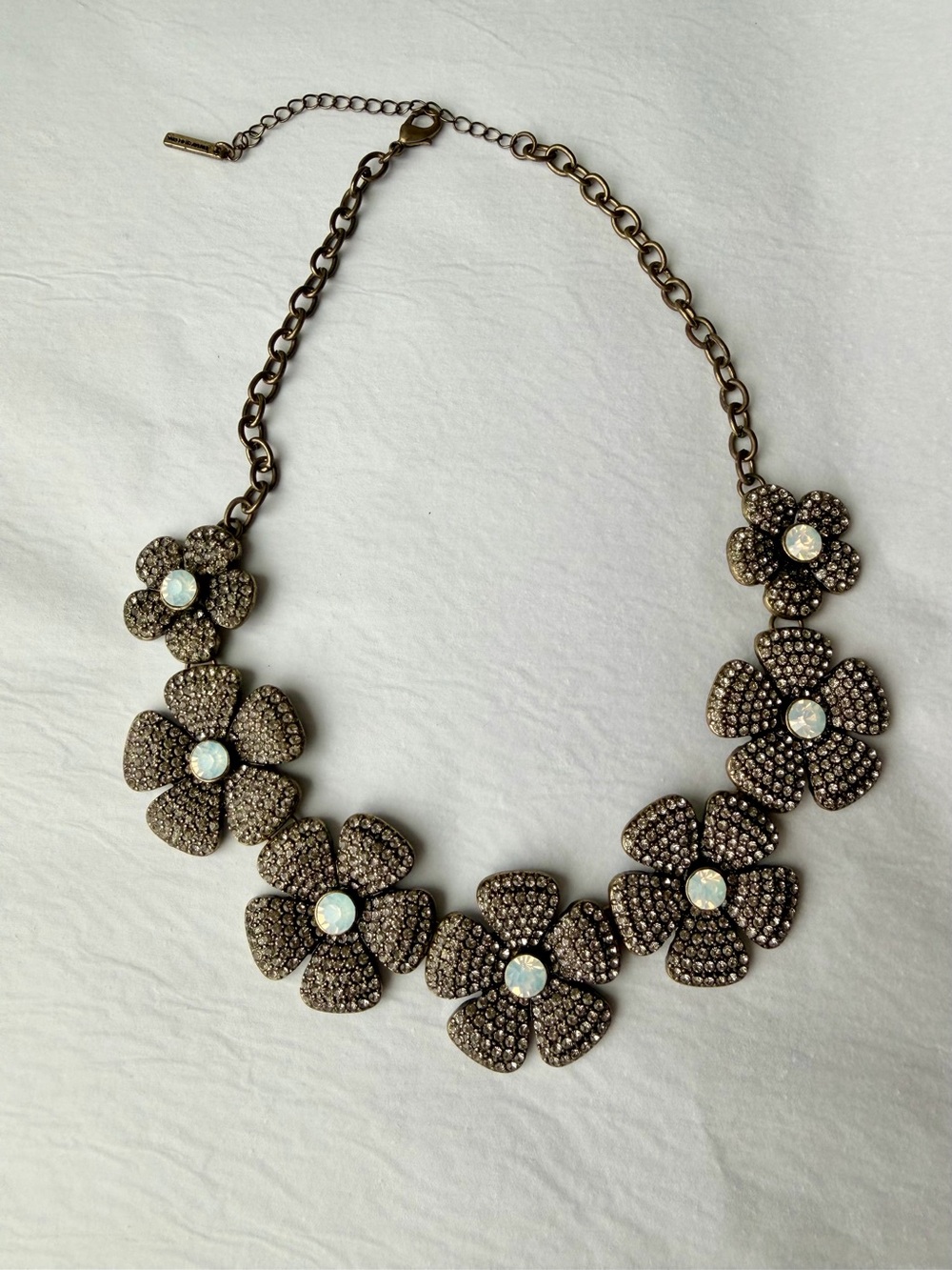 Saks Fifth Avenue Bronze Tone  Crystal Flower Necklace with Opalescent Centers